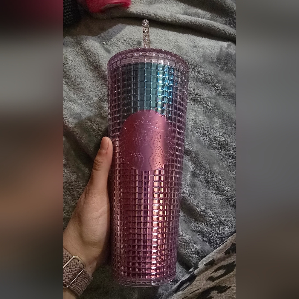 Starbucks Summer 2021 Pink and Blue Grid Tumbler